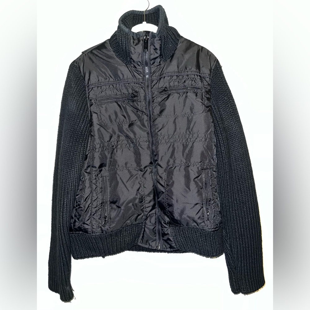 Scotch & Soda Black Bomber Jacket Puffer Knit Sleeves Full Zip - Large